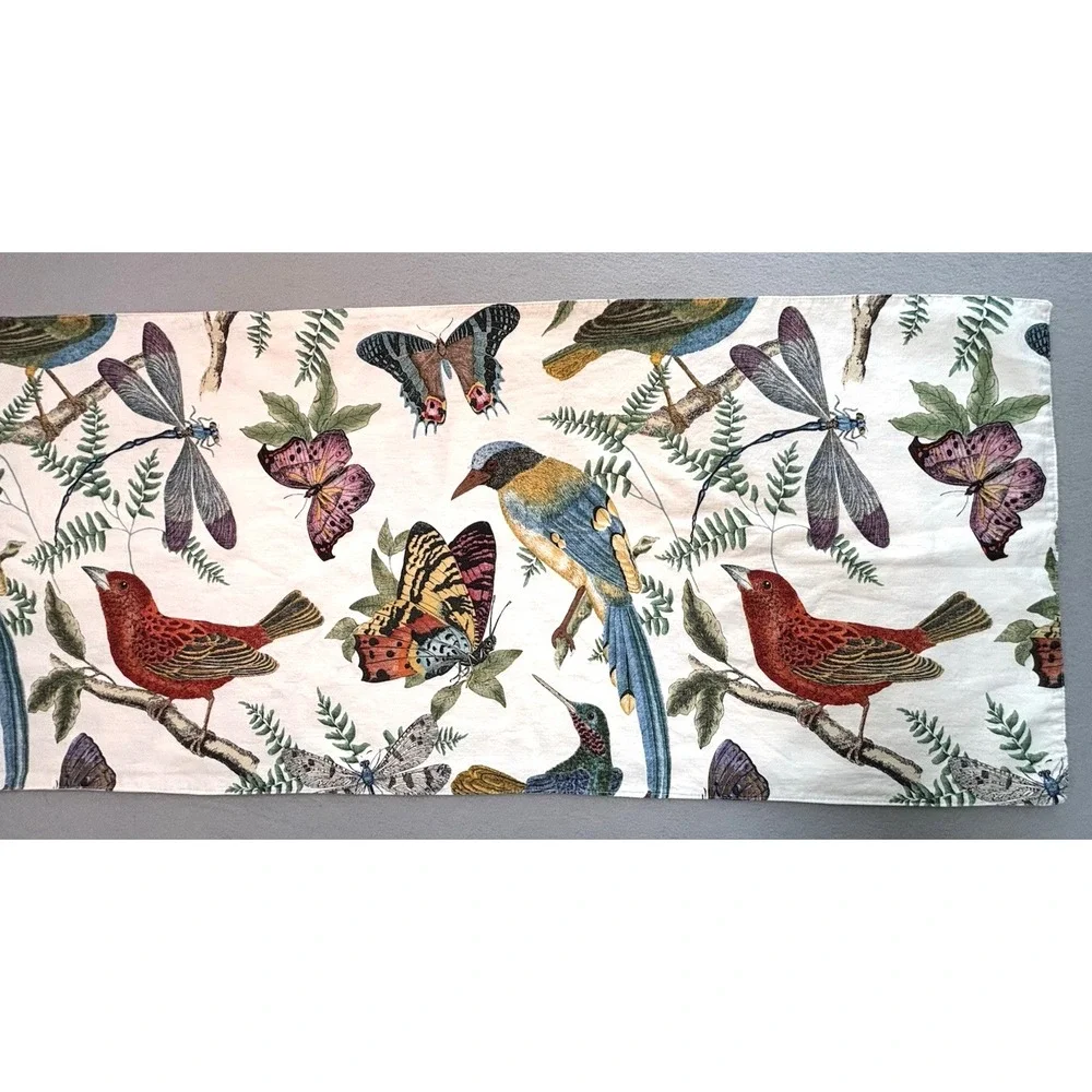 Rare Pottery Barn Fauna Bird Table Runner Multicolor Cotton Linen Blend 17